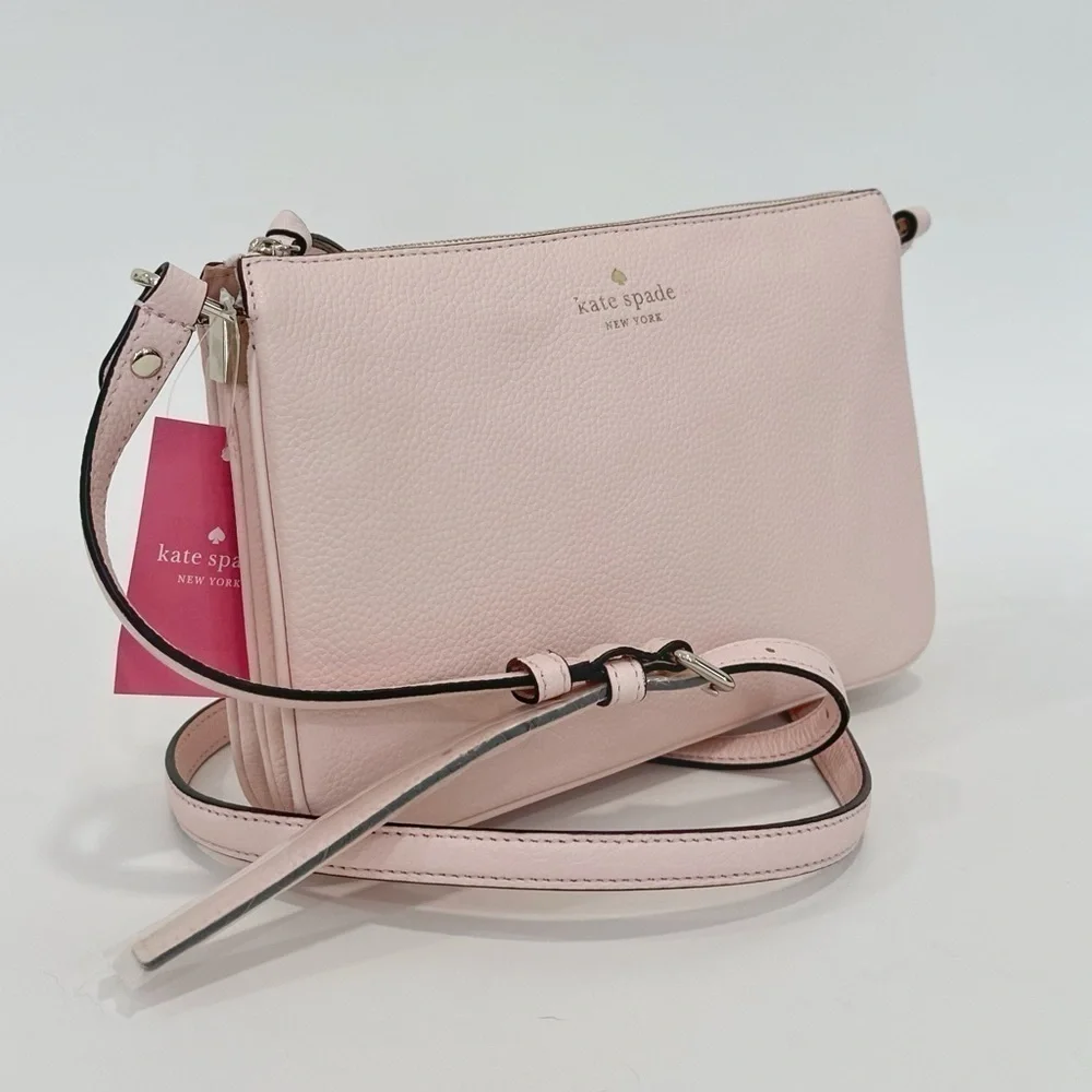 NEW Kate Spade Jackson Triple Gusset Leather Crossbody Bag Peach Puff Pink